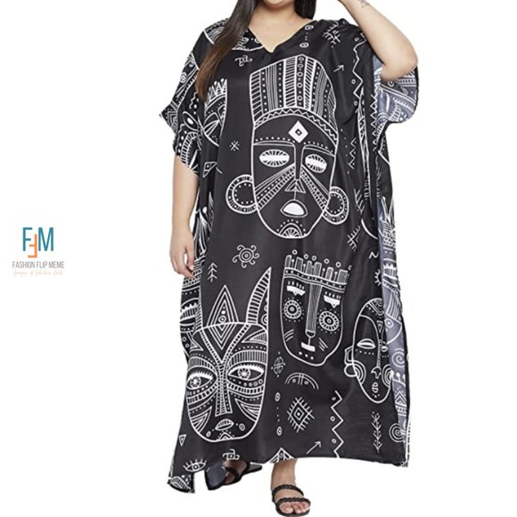 Women's Plus Size Full Length Tribal Print Caftan Maxi Dress OSFA - Picture 1 of 8